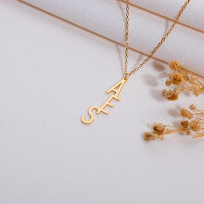 Vertical Initial Necklace, Two Initial Bar Necklace, Personalized Gold Nameplate, Family Necklace, Gift for Women, Custom Vertical Letters