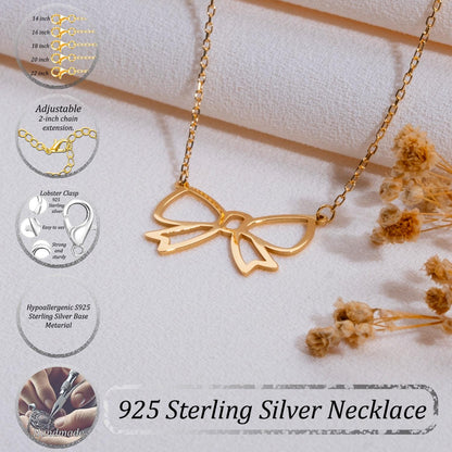 Bow Necklace, Gold Bow Charm Pendant, Vintage Minimalist Silver Necklace, Bridesmaid Wedding Gift, Gift for Her, Elegant Jewelry,handmade