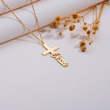 Personalized Cross Necklace,Gold Cross Pendant,Religious Jewelry for Women,Christian Crucifix Name Necklace,Custom Faith Gift Ideas,handmade
