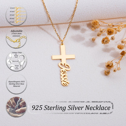 Personalized Cross Necklace,Gold Cross Pendant,Religious Jewelry for Women,Christian Crucifix Name Necklace,Custom Faith Gift Ideas,handmade