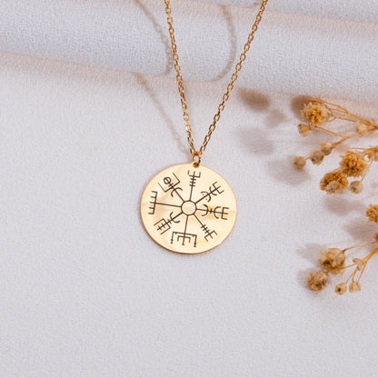 Vegvisir Compass Necklace,Engraved Viking Pendant,Protection Silver Necklace, Celtic Scandinavian Jewelry,Gift for Her,Norse Amulet,handmade
