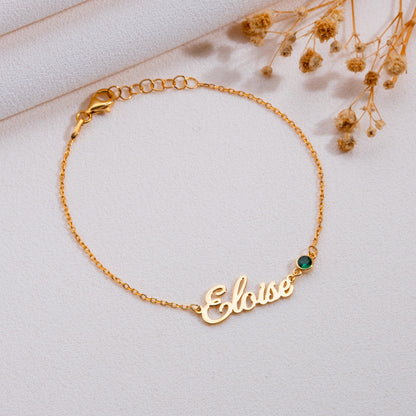 Name Bracelet With Birthstone, Birthstone Gift, Baby Name Bracelet, Grandma Bracelet, Handwriting Bracelet, Mothers Bracelet,handmade gift