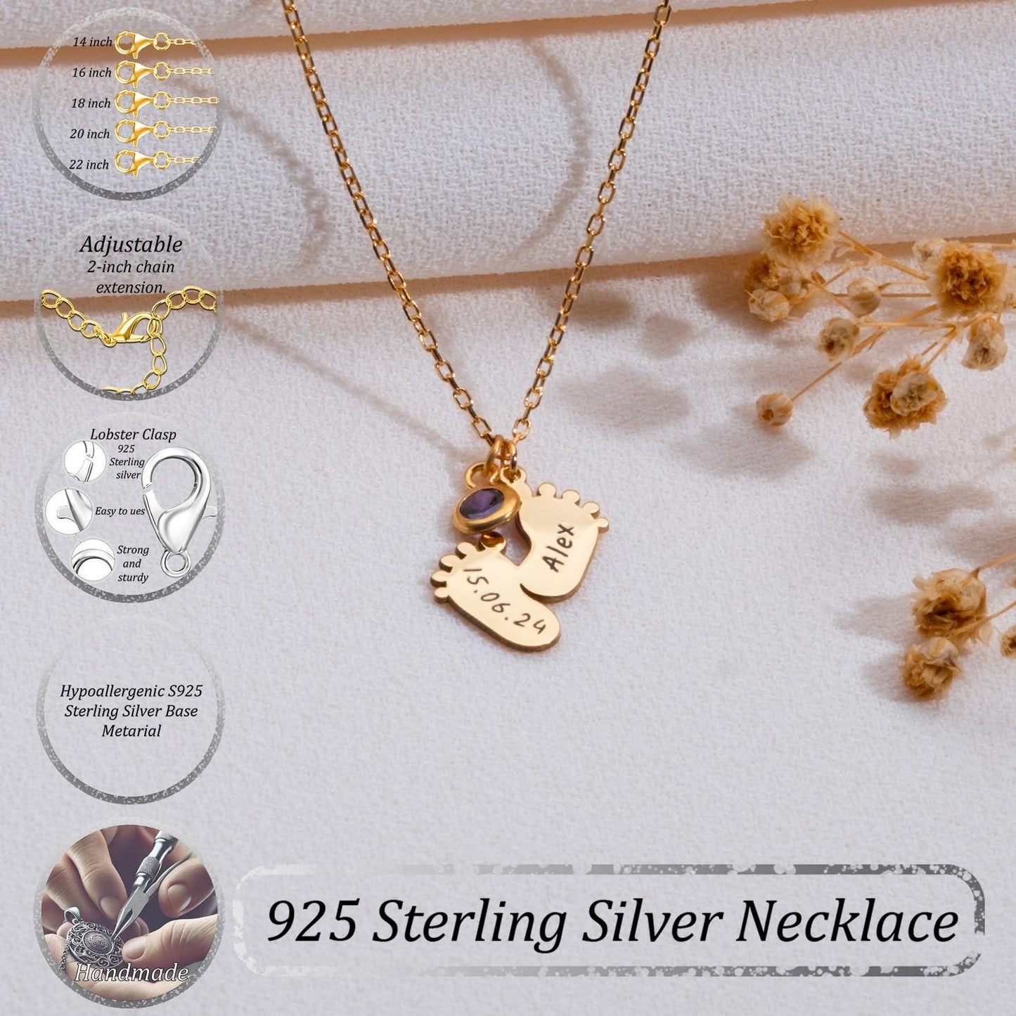 Footprint Necklace, Baby Name Necklace, Gift for Mom, Mother's Day Jewelry, New Mom or Miscarriage Gift, Mama Necklace, First Time Mom Gift.