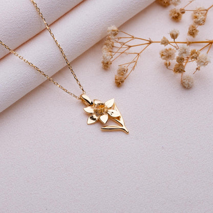 Daffodil Narcissus Pendant Necklace,Silver Daffodil Necklace,Birth Flower Jewelry,Floral Necklace,Handmade Necklace,Gift,Dainty Necklace,
