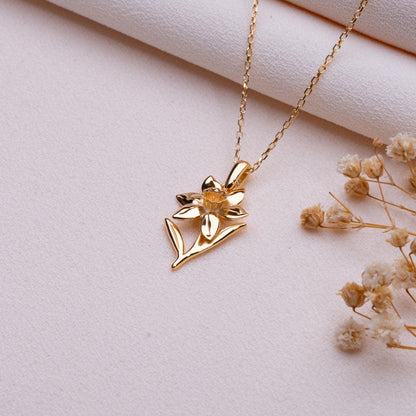 Daffodil Narcissus Pendant Necklace,Silver Daffodil Necklace,Birth Flower Jewelry,Floral Necklace,Handmade Necklace,Gift,Dainty Necklace,