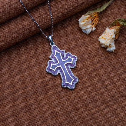 Amethyst Cross Necklace, Gold & Silver Gemstone Pendant, Religious Handmade Jewelry, Antique Bridesmaid Gift, Anniversary-Birthday Gift