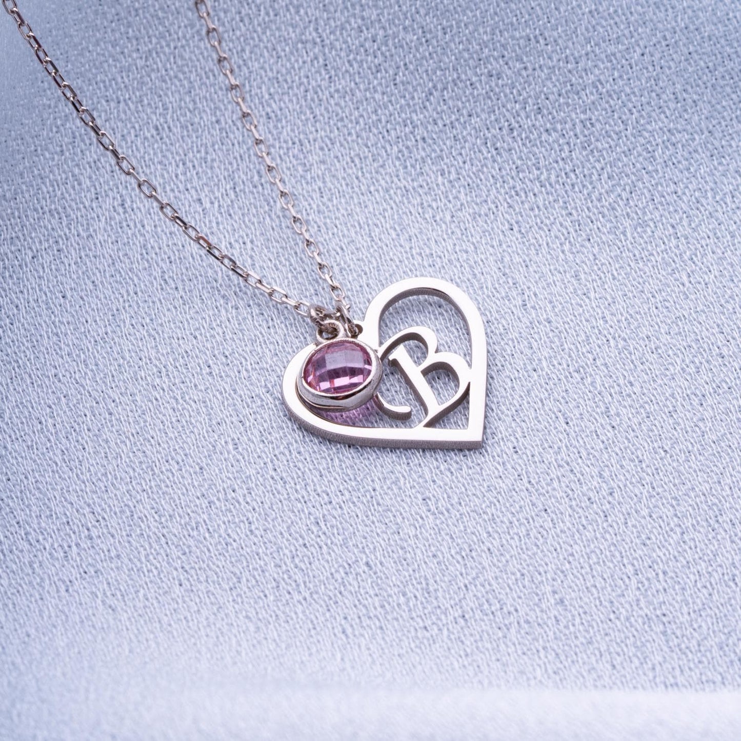 Birthstone Heart Necklace – Personalized Heart Jewelry, Custom Birthstone Gift for Her, Birthday Necklace, Romantic Jewelry for Women.