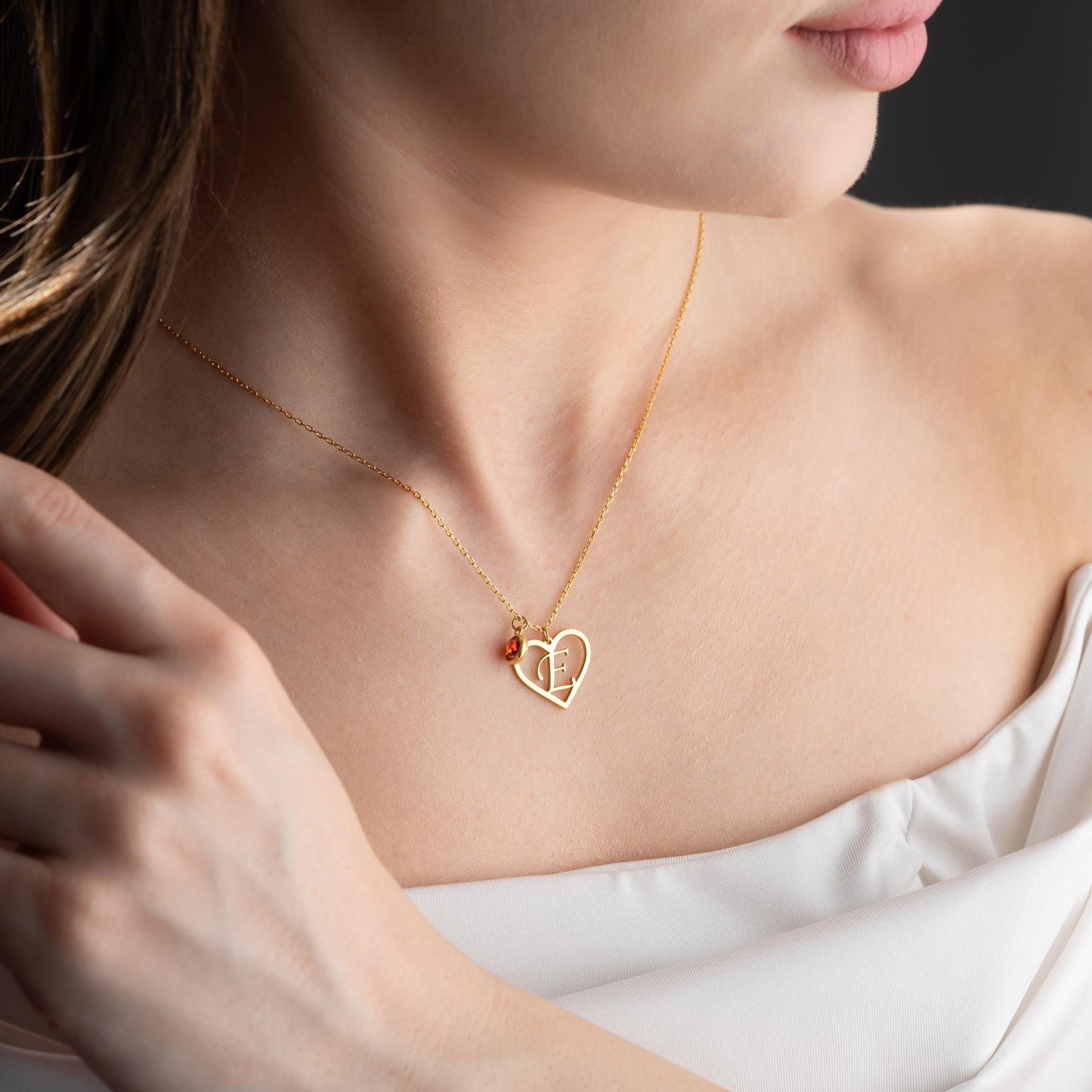 Birthstone Heart Necklace – Personalized Heart Jewelry, Custom Birthstone Gift for Her, Birthday Necklace, Romantic Jewelry for Women.