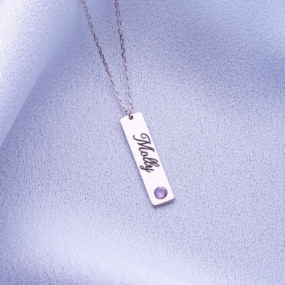 Custom Bar Necklace,Gold Name Bar Necklace,Engraved Birthstone Necklace, Handwriting Jewelry, Dainty Personalized Gift for Her,Birthday Gift
