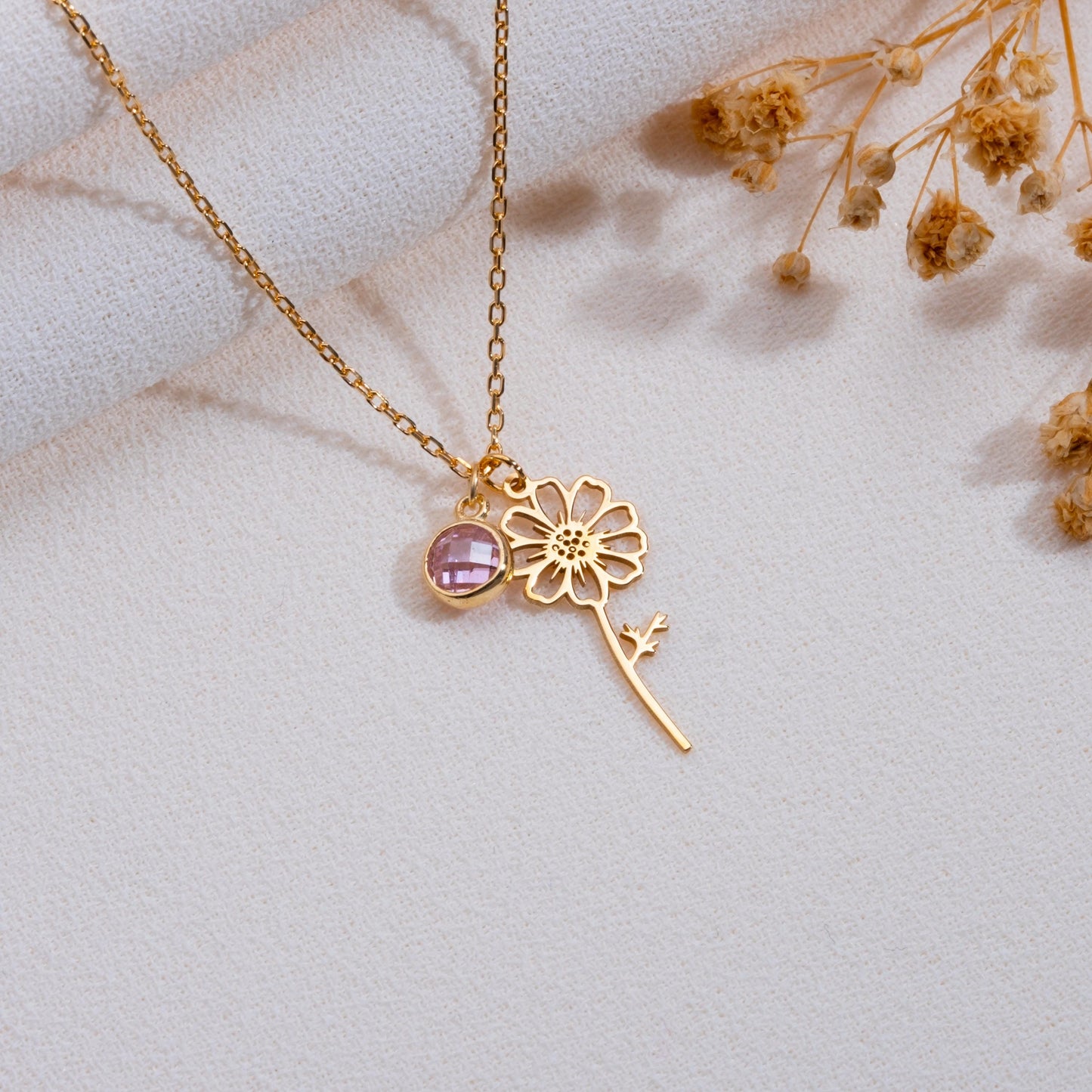 October Cosmos Flower Necklace,October Birthflower Jewelry,Birthstone Necklace,Birthday Gift,Birth Flower Jewelry,Birthflower Necklace