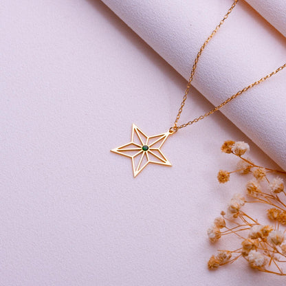 Origami Star Necklace – North Star Pendant, Polaris Compass Necklace, Handmade Silver or Gold Star Jewelry, Birthstone Gift for Her or Him