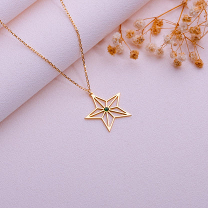 Origami Star Necklace – North Star Pendant, Polaris Compass Necklace, Handmade Silver or Gold Star Jewelry, Birthstone Gift for Her or Him