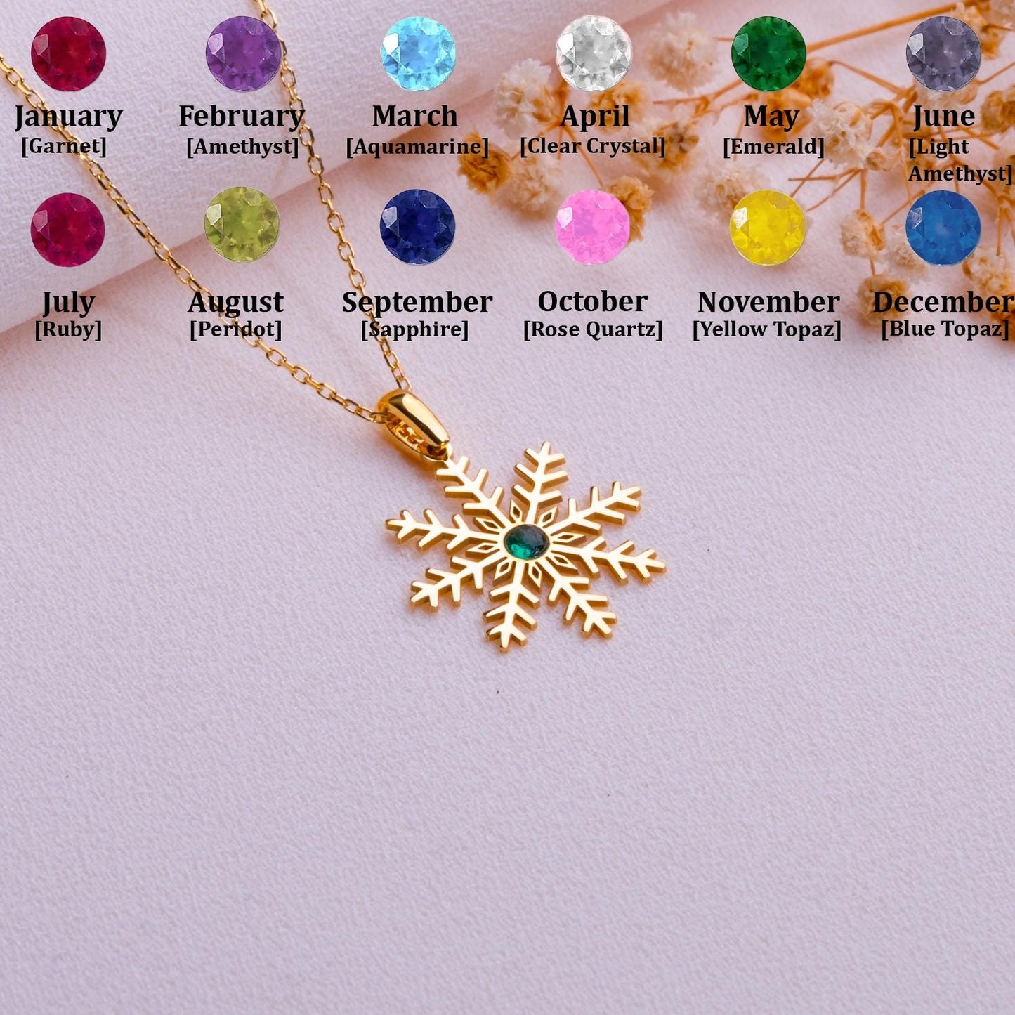 Snowflake Birthstone Necklace, December Gift, Origami Snowflake Pendant, 925 Sterling Silver Jewelry, Gift for Her or Him, Personalized