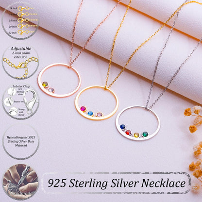Rose Gold Circle Pendant Necklace with Two Gemstones, Minimalist Birthstone Jewelry