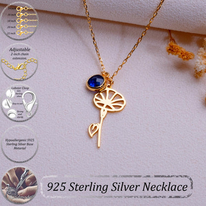 September Sapphire Birthstone Necklace • Morning Glory Flower Pendant • Birthflower Jewelry Gift • September Birthday Gift for Her-Handmade