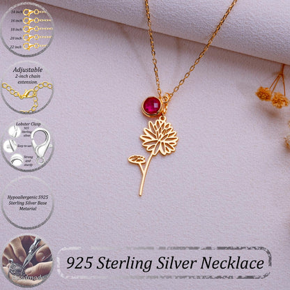 July Birth Flower Necklace • Water Lily Pendant • Ruby Birthstone Jewelry • Floral Necklace Gift • July Birthday Gift for Her -Handmade gift