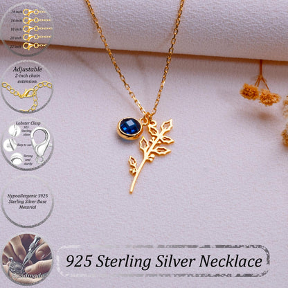 December Holly Berry Birth Flower Necklace • Blue Topaz Jewelry • Floral Gold Pendant • Personalized Birthday Gift • Handmade December