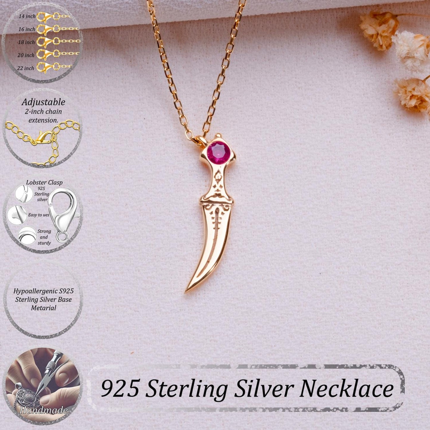 Dagger Birthstone Necklace – Medieval Sword Pendant,Personalized Gift for Her, August November December Birthstone Jewelry,Birthday Necklace