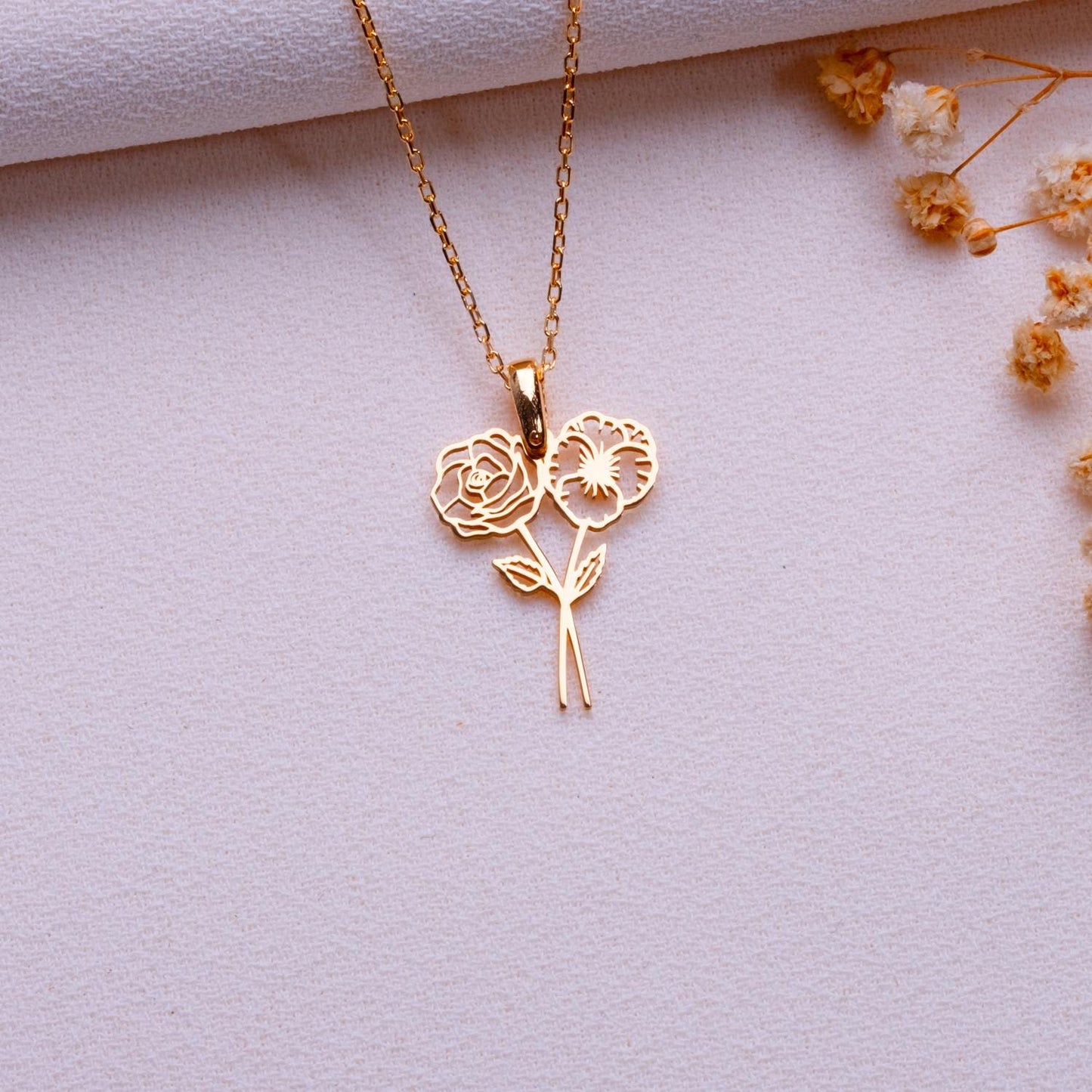Bouquet Birth Flower Necklace • Dainty Gold or Silver Birth Month Pendant • Personalized Floral Jewelry Gift • Custom Birthday Gift for Her.