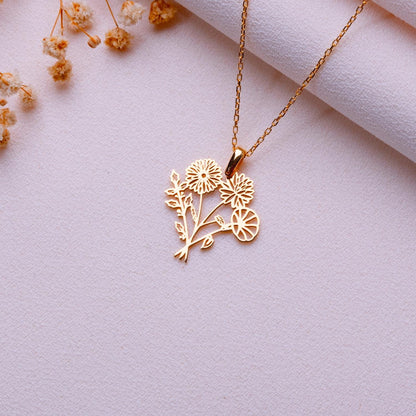 Bouquet Birth Flower Pendant • Dainty Birth Month Necklace • Gold Birthflower Jewelry • Personalized Floral Gift • Birthday Necklace for Her