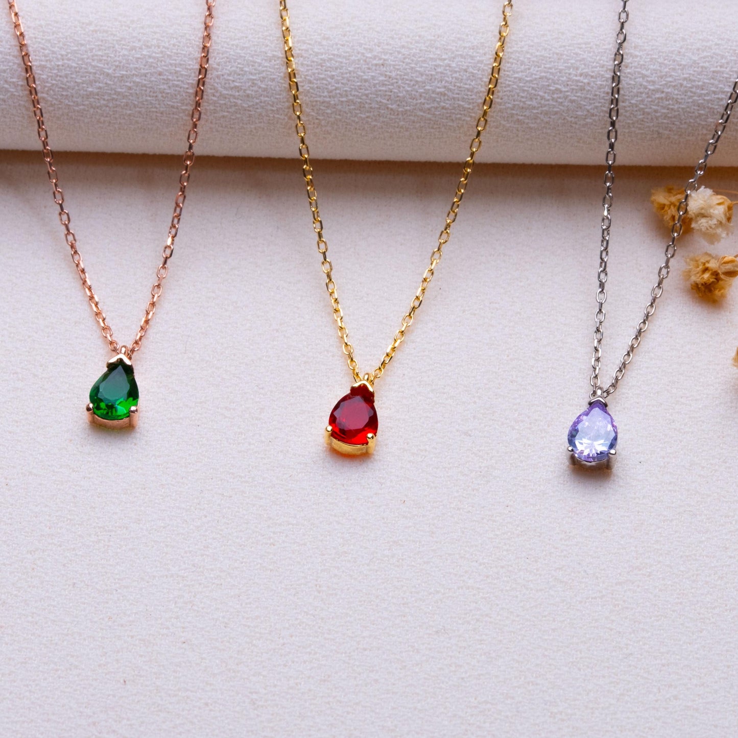 Drop Birthstone Necklace-Dainty Gold or Silver Teardrop Pendant ,Personalized Birthstone Jewelry,Gem Drop Necklace Gift,Custom Gift for Her