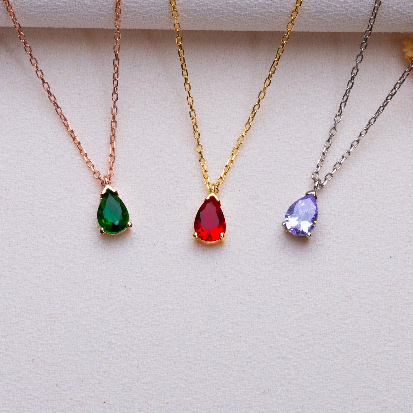 Drop Birthstone Necklace-Dainty Gold or Silver Teardrop Pendant ,Personalized Birthstone Jewelry,Gem Drop Necklace Gift,Custom Gift for Her