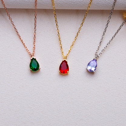 Drop Birthstone Necklace-Dainty Gold or Silver Teardrop Pendant ,Personalized Birthstone Jewelry,Gem Drop Necklace Gift,Custom Gift for Her