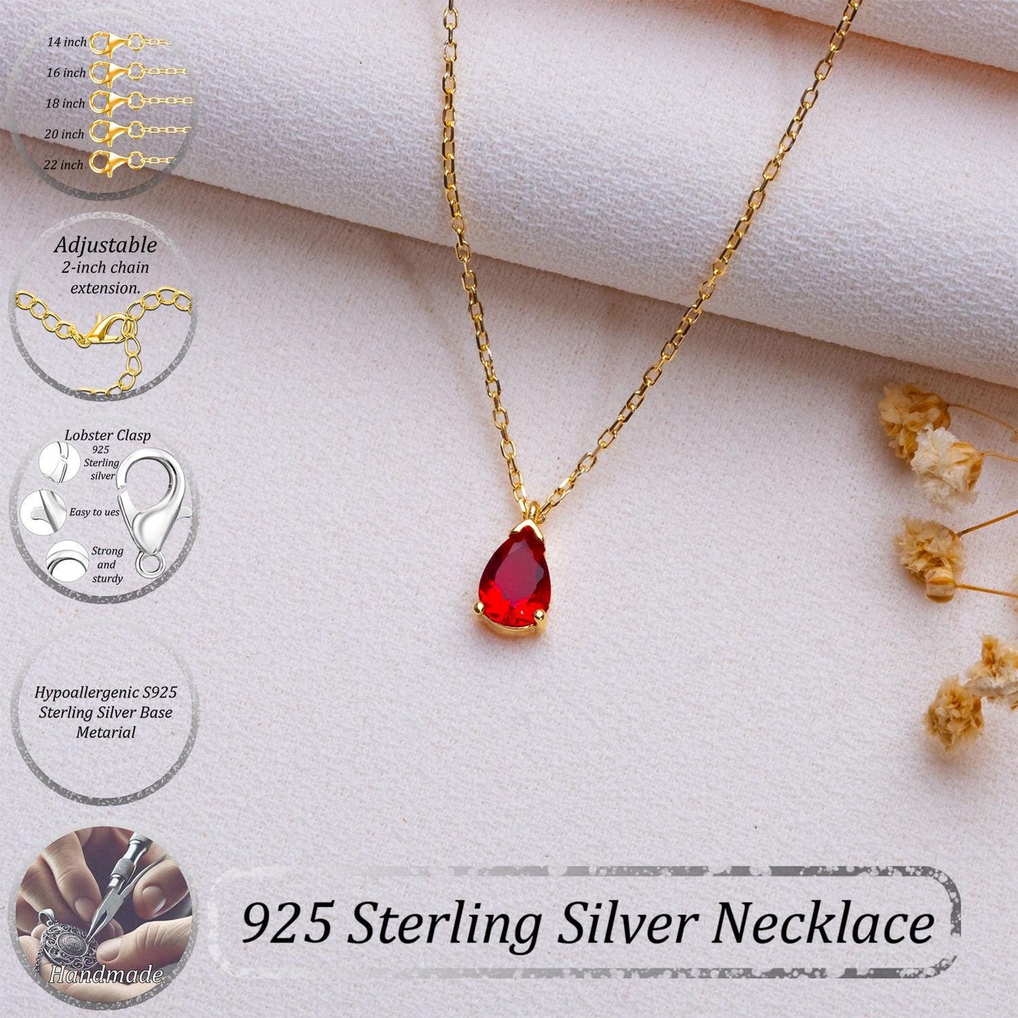 Drop Birthstone Necklace-Dainty Gold or Silver Teardrop Pendant ,Personalized Birthstone Jewelry,Gem Drop Necklace Gift,Custom Gift for Her
