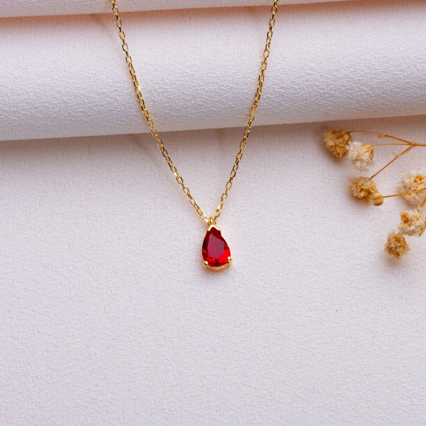 Drop Birthstone Necklace • Custom Teardrop Gem Pendant • Gold Minimalist Necklace • Personalized Gift for Her,Handmade Birthday Jewelry