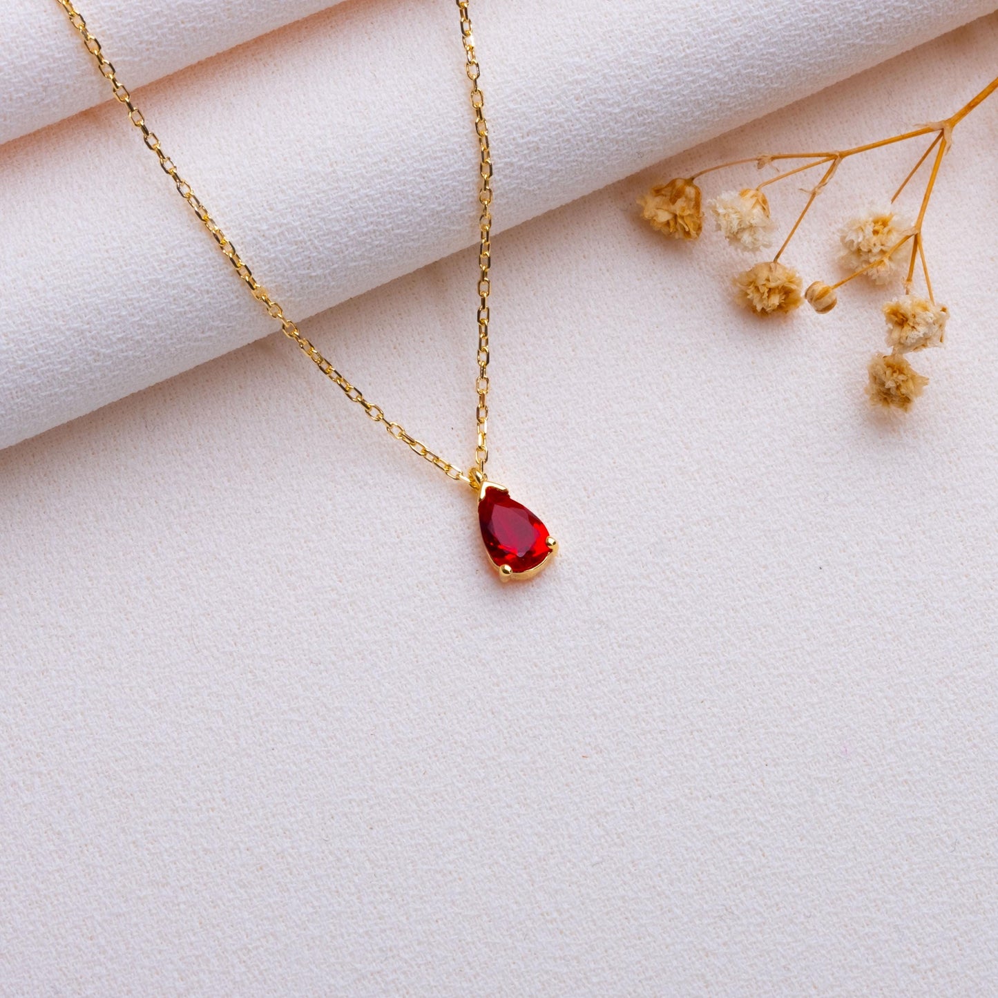 Drop Birthstone Necklace • Custom Teardrop Gem Pendant • Gold Minimalist Necklace • Personalized Gift for Her,Handmade Birthday Jewelry