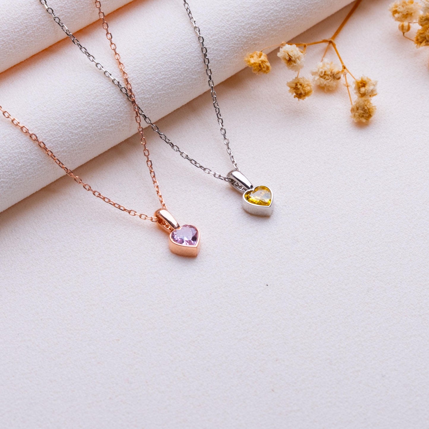 Heart Birthstone Necklace • Tiny Gold Heart Pendant with Charm • Personalized Birthstone Jewelry Gift • Dainty Heart Necklace • Gift for Her