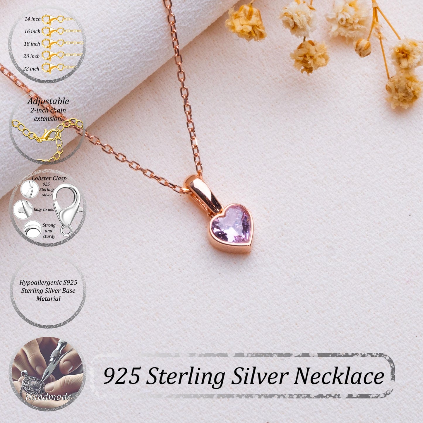 Heart Birthstone Necklace • Minimalist Jewelry • Personalized Heart Gemstone Pendant • Custom Gift for Her - Bridesmaid or Anniversary Gift