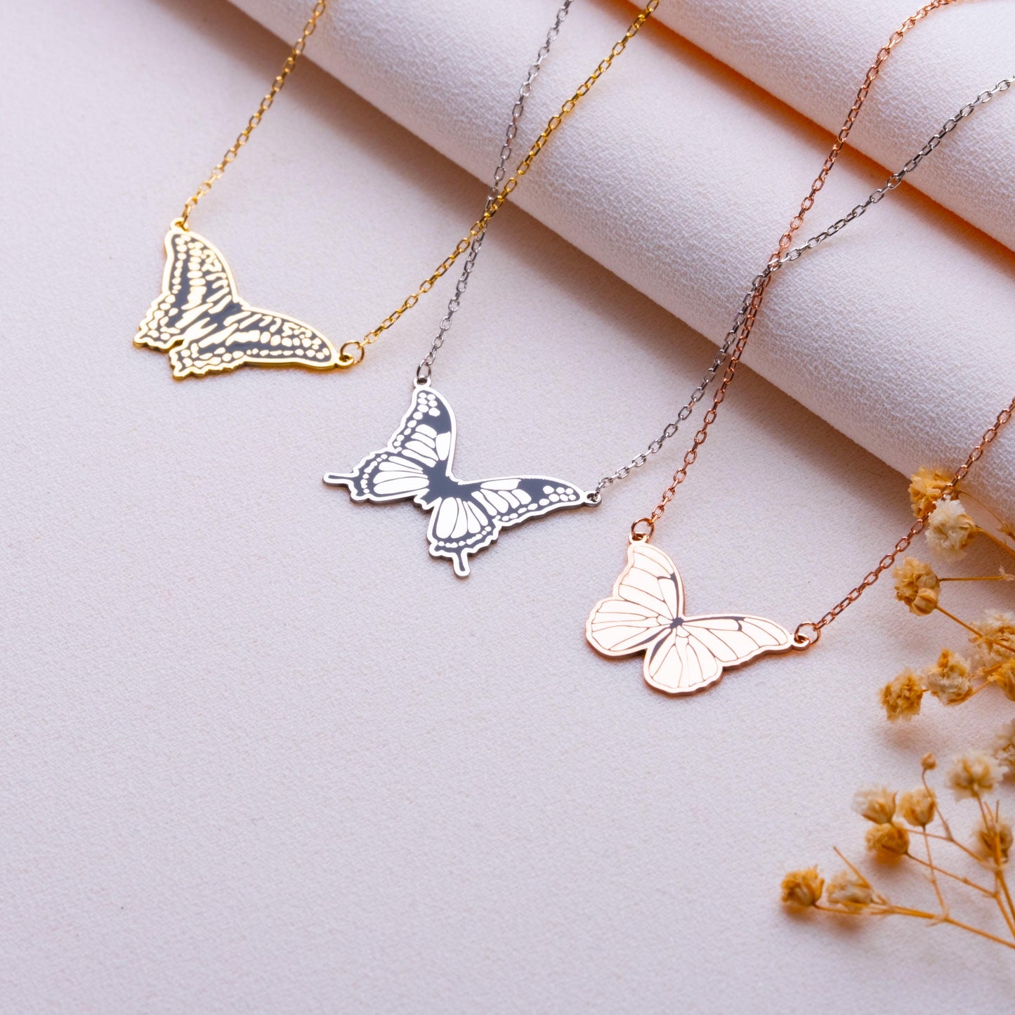 Butterfly Necklace • Dainty Pink or Silver Butterfly Pendant • Pave Butterfly Charm Jewelry • Monarch Butterfly Gift • Cute Necklace for Her