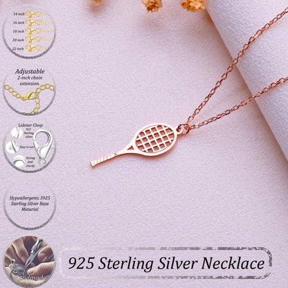 Tennis Racket Necklace • Personalized Pendant for Tennis Player, Coach, or Mom • Custom Sterling Silver Charm Jewelry • Gift for Women.