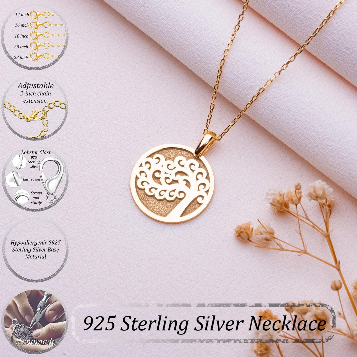 Tree of Life Necklace • Gold Silver Family Tree Pendant • Anniversary Gift•Dainty Initial Jewelry•Gift for Her•Statement Necklace for Women
