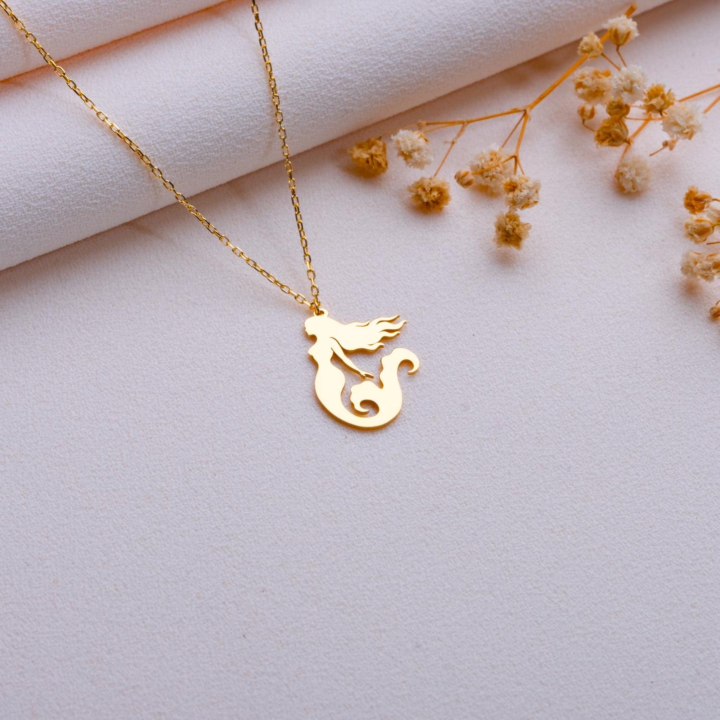 Mermaid Pendant Necklace: 14K Gold Plated 925 Sterling Silver Charm