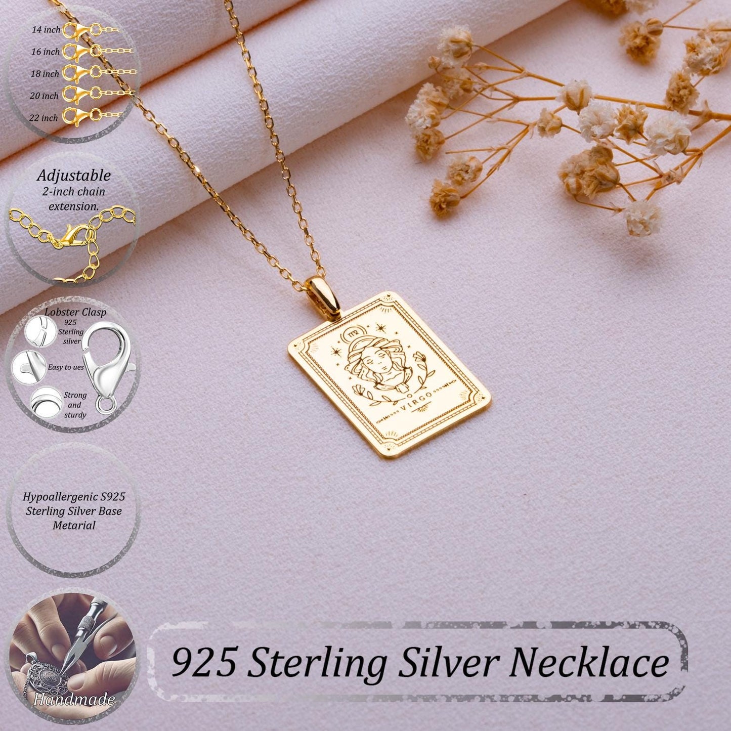 Zodiac Necklace, Gold Astrology Pendant,Handmade Personalized Jewelry, Scorpio, Virgo, Pisces, Leo, Aquarius, Aries, Capricorn Gift for Her
