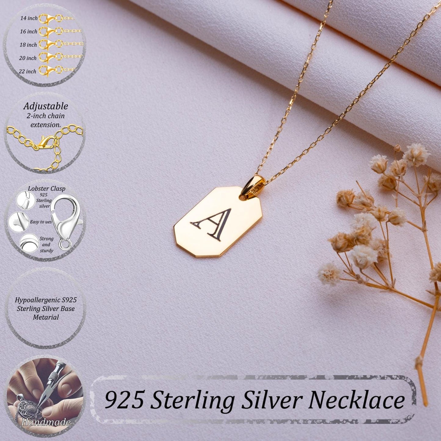 Engraved Initial Bar Necklace • Personalized Silver Nameplate Jewelry • Custom Letter Pendant • 925 Sterling Silver Gift for Her Him