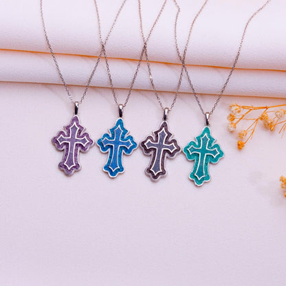 Amethyst Cross Necklace, Gold & Silver Gemstone Pendant, Religious Handmade Jewelry, Antique Bridesmaid Gift, Anniversary-Birthday Gift