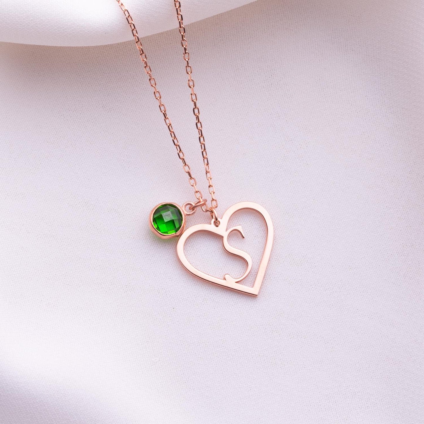Birthstone Heart Necklace – Personalized Heart Jewelry, Custom Birthstone Gift for Her, Birthday Necklace, Romantic Jewelry for Women.