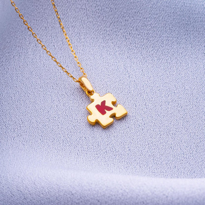 Personalized Puzzle Necklace, Name Letter Pendant, Gold & Silver Handmade Jewelry, Couples Necklace, Cross Charm, Gift for Her,Birthday Gift