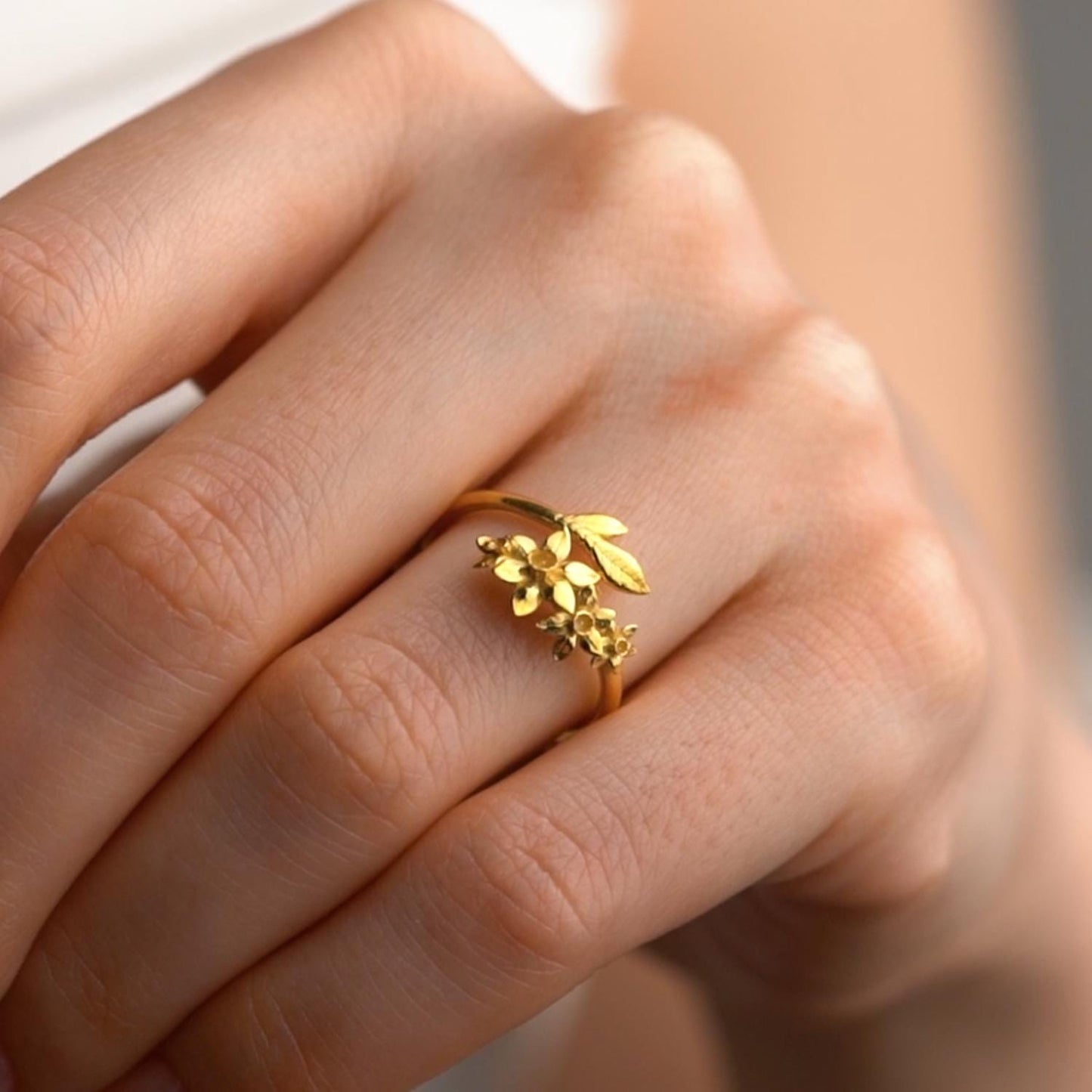 Narcissus Ring, Sterling Silver Daffodil Ring, Gold Plated Birth Flower Jewelry,Floral Statement Ring, Handmade Gift for Women-handmade ring