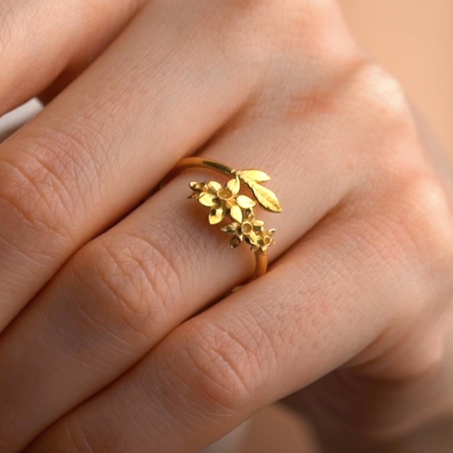 Narcissus Ring, Sterling Silver Daffodil Ring, Gold Plated Birth Flower Jewelry,Floral Statement Ring, Handmade Gift for Women-handmade ring