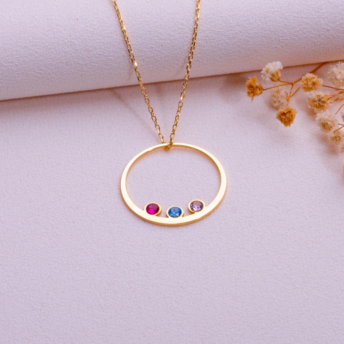 Handmade Silver Birthstone Necklace, Personalized Family Jewelry Gift, August October December March Birthstone Necklace, Gift for Mom Women
