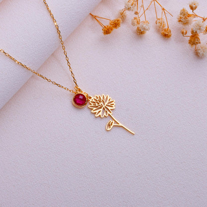 July Birth Flower Necklace • Water Lily Pendant • Ruby Birthstone Jewelry • Floral Necklace Gift • July Birthday Gift for Her -Handmade gift