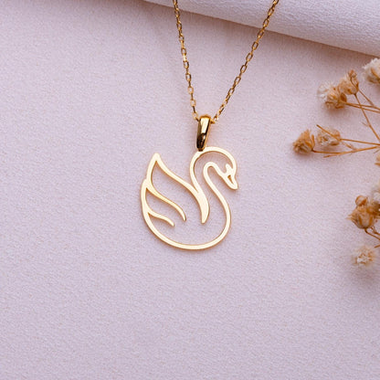 Silver Swan Necklace • Gold Swan Charm Jewelry • Dainty Bird Initial Monogram Necklace • Custom Silver Statement Necklace •Personalized Gift