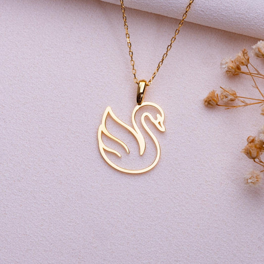 Silver Swan Necklace • Gold Swan Charm Jewelry • Dainty Bird Initial Monogram Necklace • Custom Silver Statement Necklace •Personalized Gift