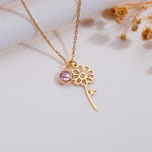 October Cosmos Flower Necklace,October Birthflower Jewelry,Birthstone Necklace,Birthday Gift,Birth Flower Jewelry,Birthflower Necklace