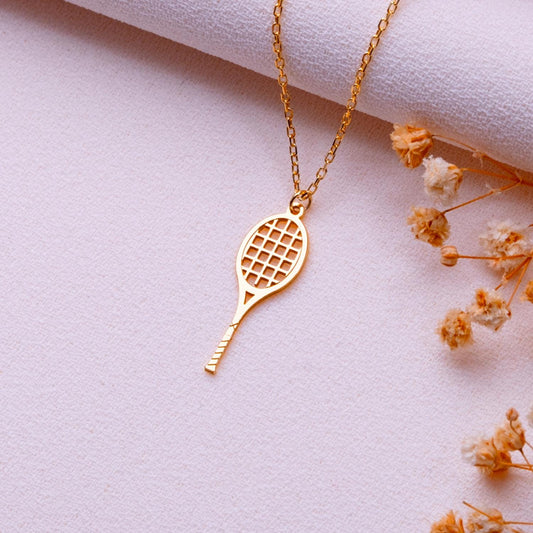 Tennis Racket Necklace • Gold Sports Jewelry • Tennis Charm Gift for Her or Him-Athlete Birthday Gift • Tennis Lover Necklace•Racket Pendant