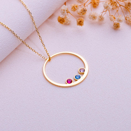 Handmade Silver Birthstone Necklace, Personalized Family Jewelry Gift, August October December March Birthstone Necklace, Gift for Mom Women